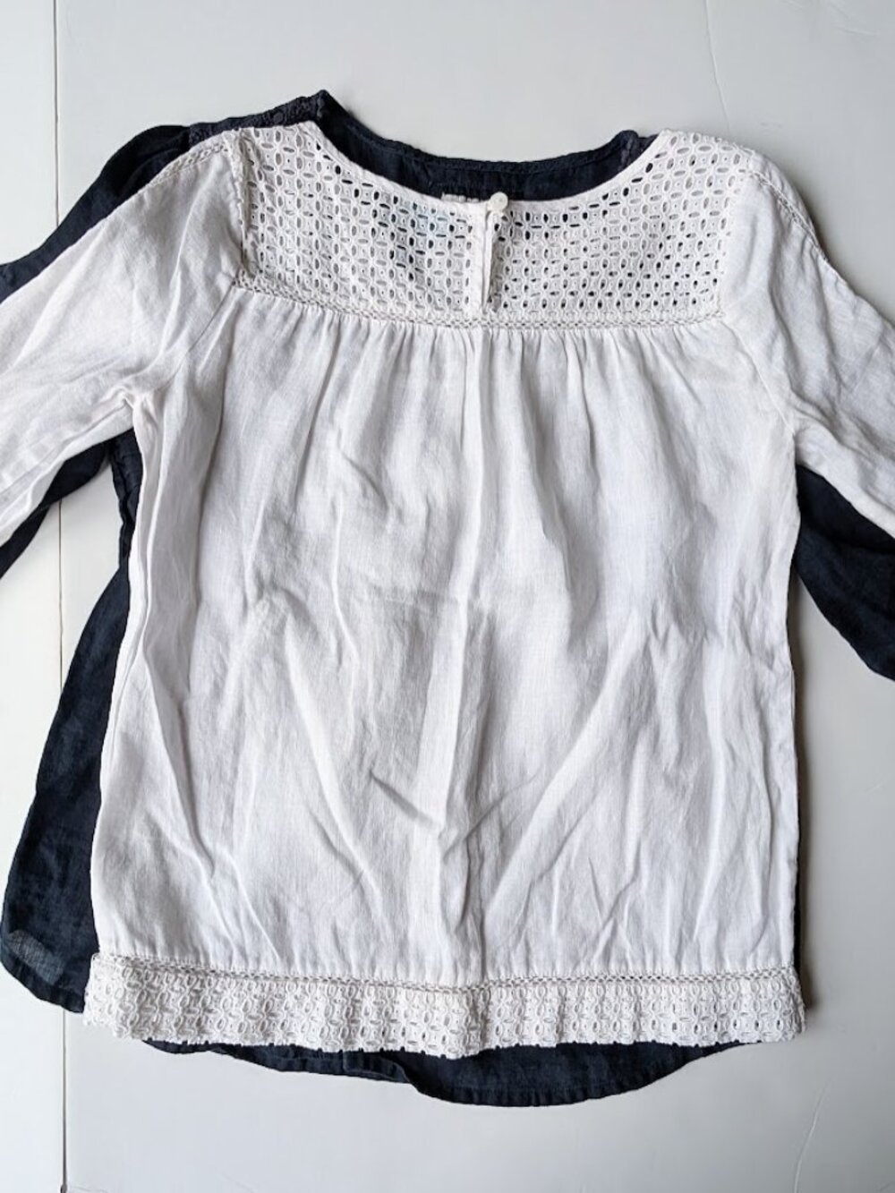 Cynthia Rowley Womens White LINEN Eyelet Blouse Long Sleeve Hook Eye Closure XS - Picture 6 of 12